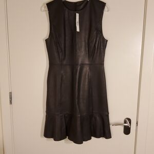 ANTONIO MELANI Leather Ruffle Bottom Sheath Dress in Black